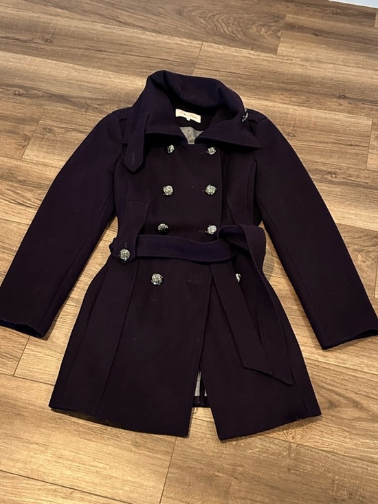 Jackets & Blazers - Calvin Klein Double-Breasted Pea Coat with Tie in Deep Plum Size 10